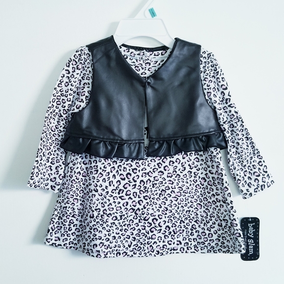 NWT Baby Glam Baby Girl Outfit Cat Print Dress and Vest 2-Piece Set - Picture 9 of 16